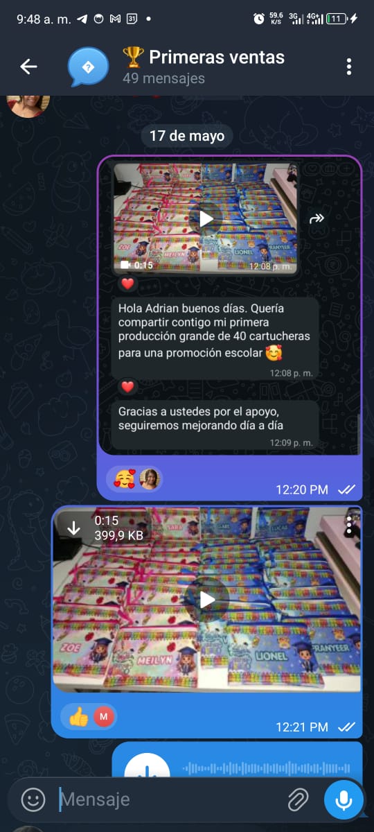 Captura completa de conversación de venta de productos personalizados